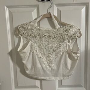Adorable, crochet neck, white halter top